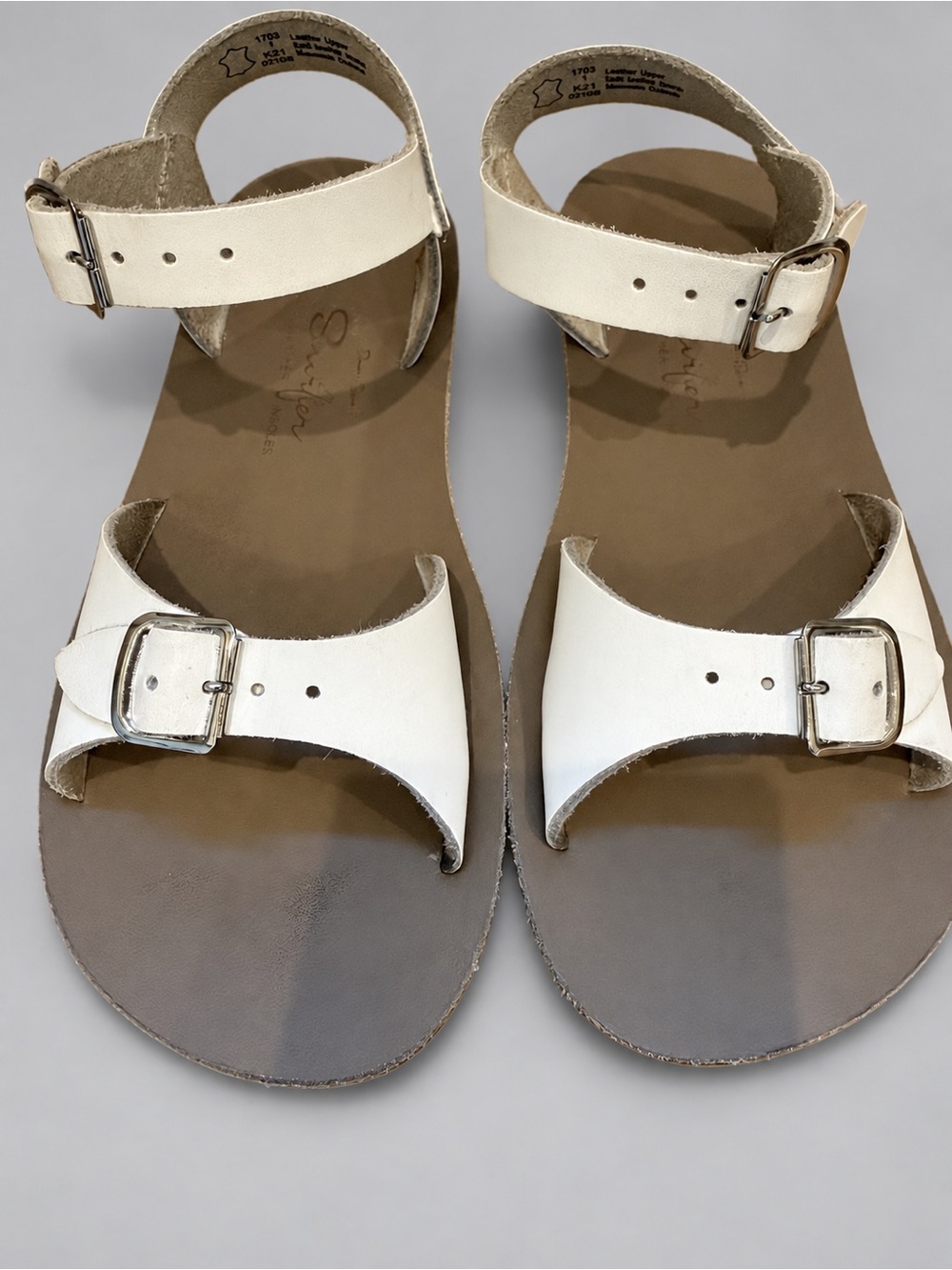 Sun-San Girls White Leather Double Buckle Sandals - Size 1